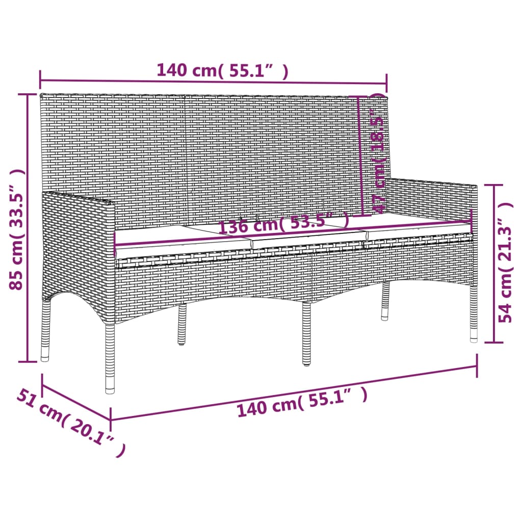 Gartenbank 3-Sitzer mit Kissen Grau Poly Rattan - Pazzar.ch