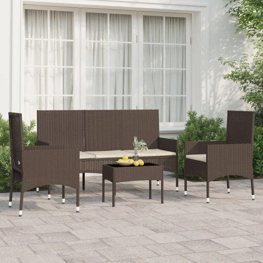 4-tlg. Garten-Lounge-Set mit Kissen Braun Poly Rattan - Pazzar.ch