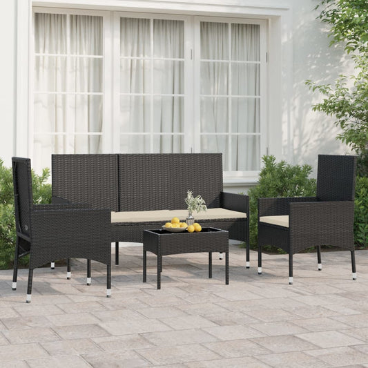 4-tlg. Garten-Lounge-Set mit Kissen Schwarz Poly Rattan - Pazzar.ch