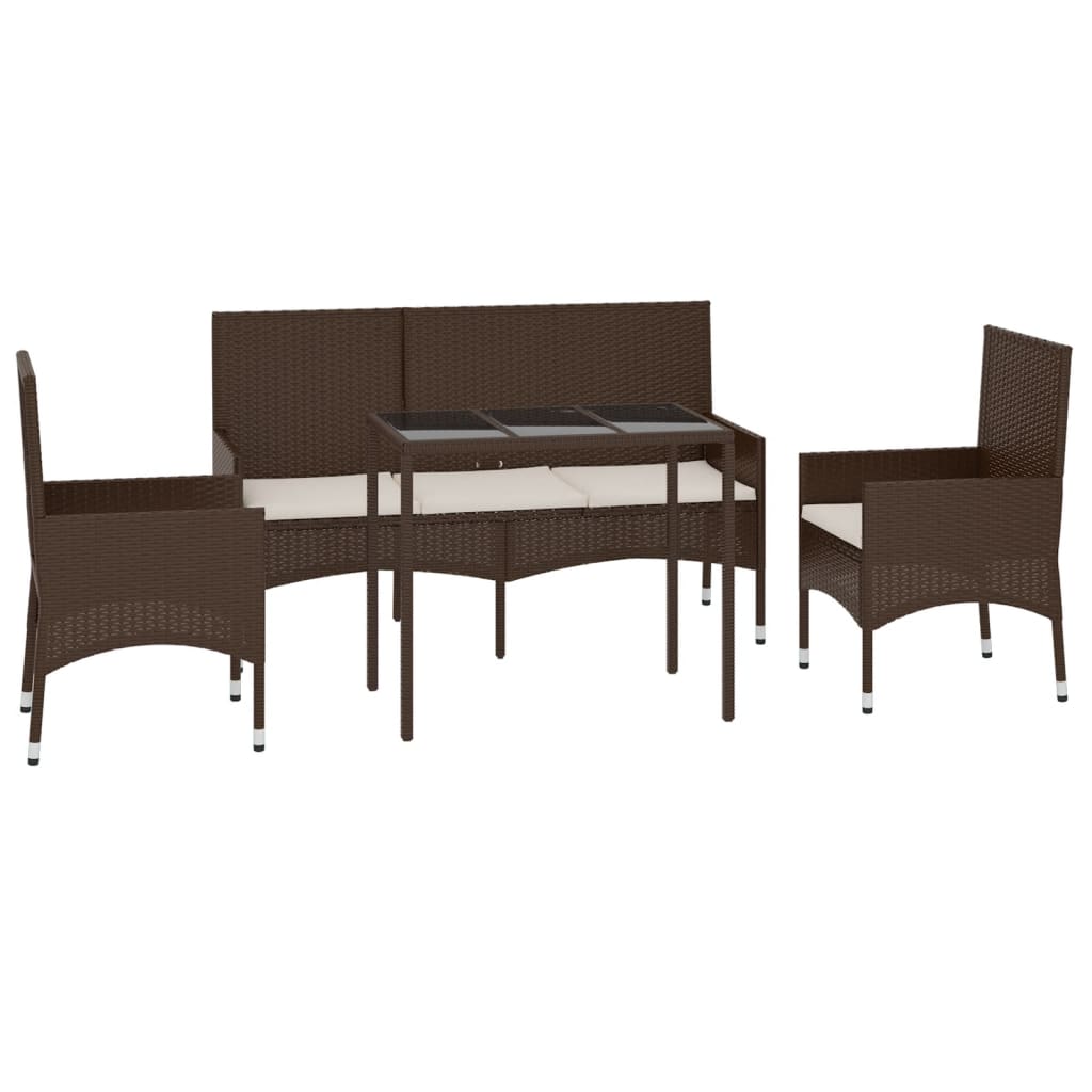 4-tlg. Garten-Lounge-Set mit Kissen Braun Poly Rattan - Pazzar.ch