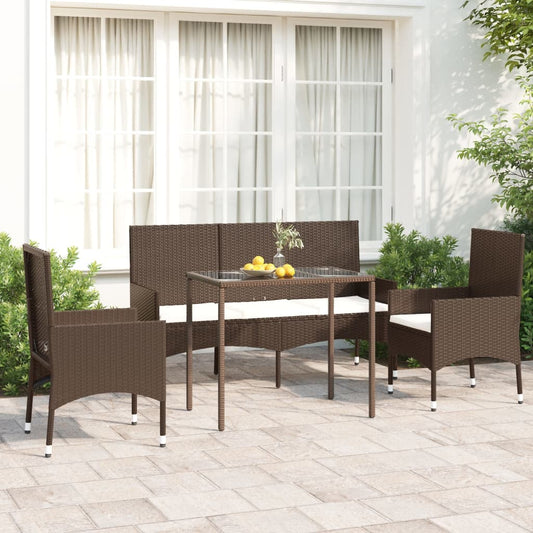 4-tlg. Garten-Lounge-Set mit Kissen Braun Poly Rattan - Pazzar.ch