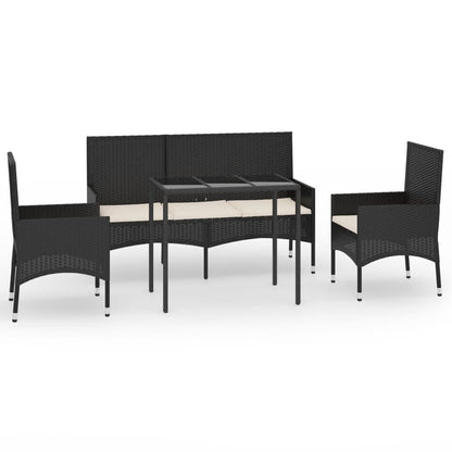 4-tlg. Garten-Lounge-Set mit Kissen Schwarz Poly Rattan - Pazzar.ch