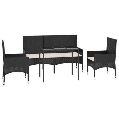 4-tlg. Garten-Lounge-Set mit Kissen Schwarz Poly Rattan - Pazzar.ch