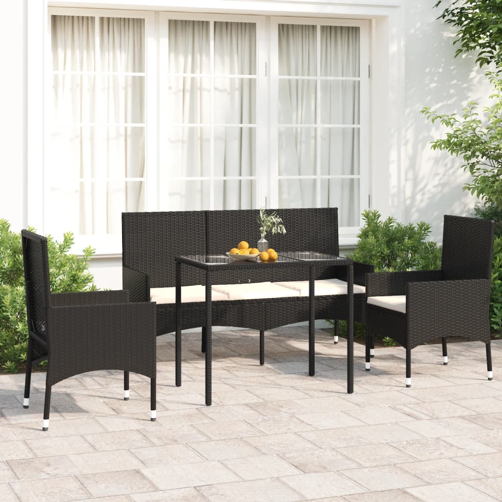 4-tlg. Garten-Lounge-Set mit Kissen Schwarz Poly Rattan - Pazzar.ch