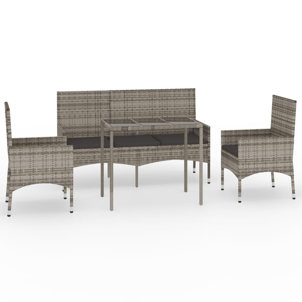 4-tlg. Garten-Lounge-Set mit Kissen Grau Poly Rattan - Pazzar.ch