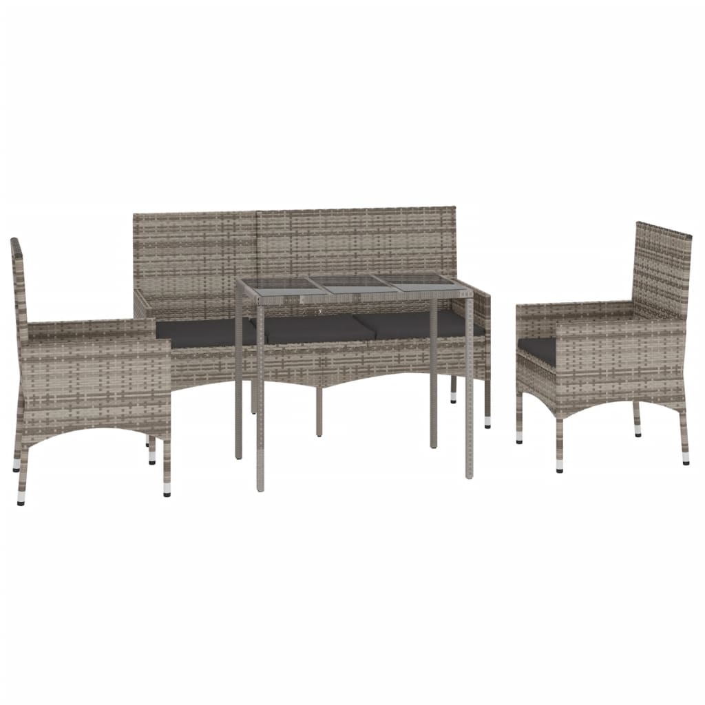 4-tlg. Garten-Lounge-Set mit Kissen Grau Poly Rattan - Pazzar.ch