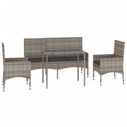 4-tlg. Garten-Lounge-Set mit Kissen Grau Poly Rattan - Pazzar.ch