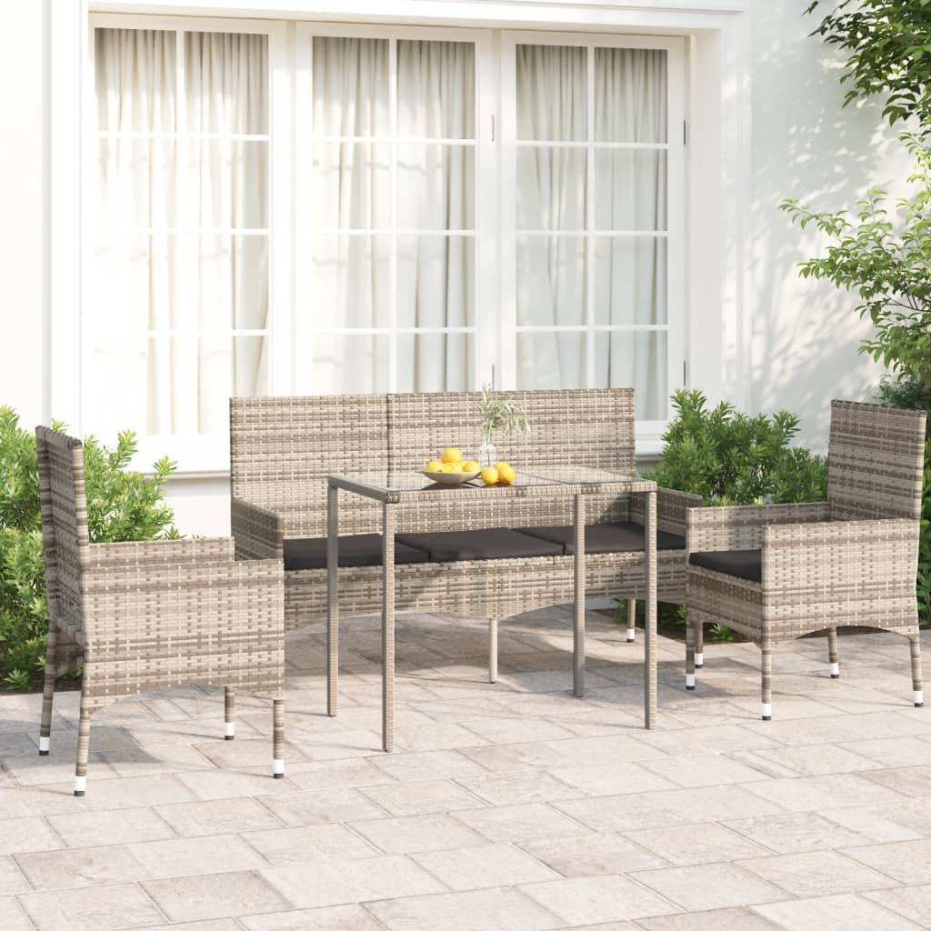 4-tlg. Garten-Lounge-Set mit Kissen Grau Poly Rattan - Pazzar.ch
