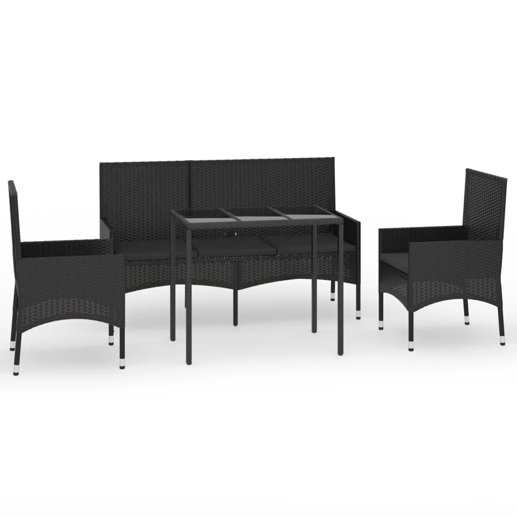 4-tlg. Garten-Lounge-Set mit Kissen Schwarz Poly Rattan - Pazzar.ch