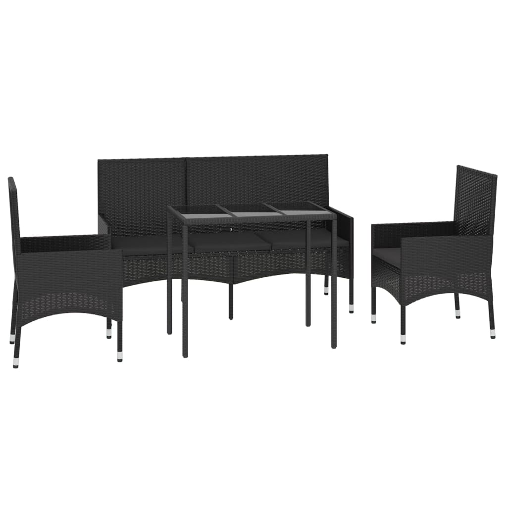 4-tlg. Garten-Lounge-Set mit Kissen Schwarz Poly Rattan - Pazzar.ch
