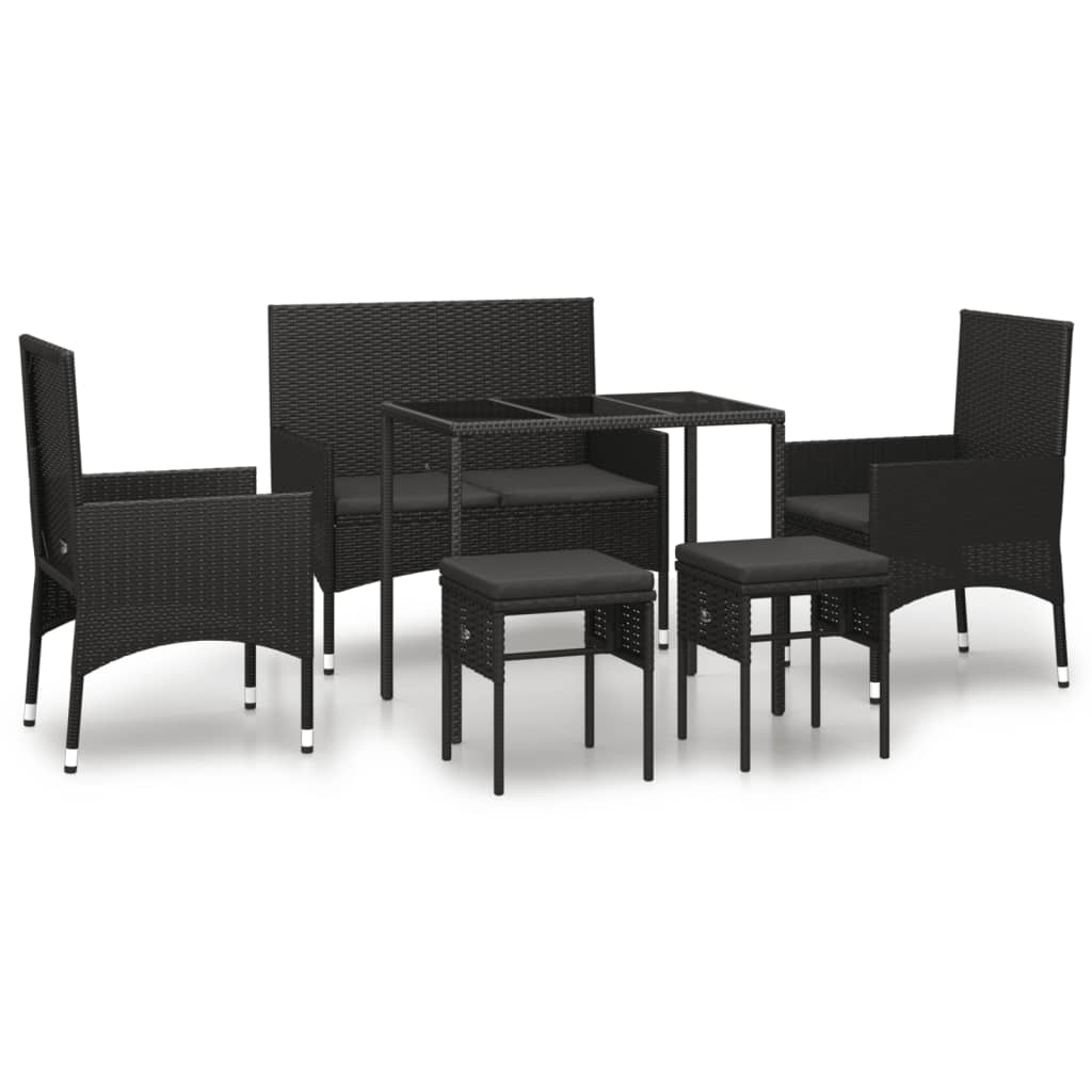 6-tlg. Garten-Lounge-Set mit Kissen Schwarz Poly Rattan - Pazzar.ch