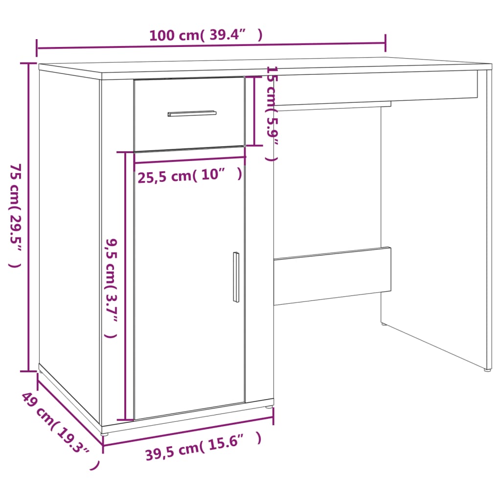 Schreibtisch Sonoma-Eiche 100x49x75 cm Holzwerkstoff - Pazzar.ch