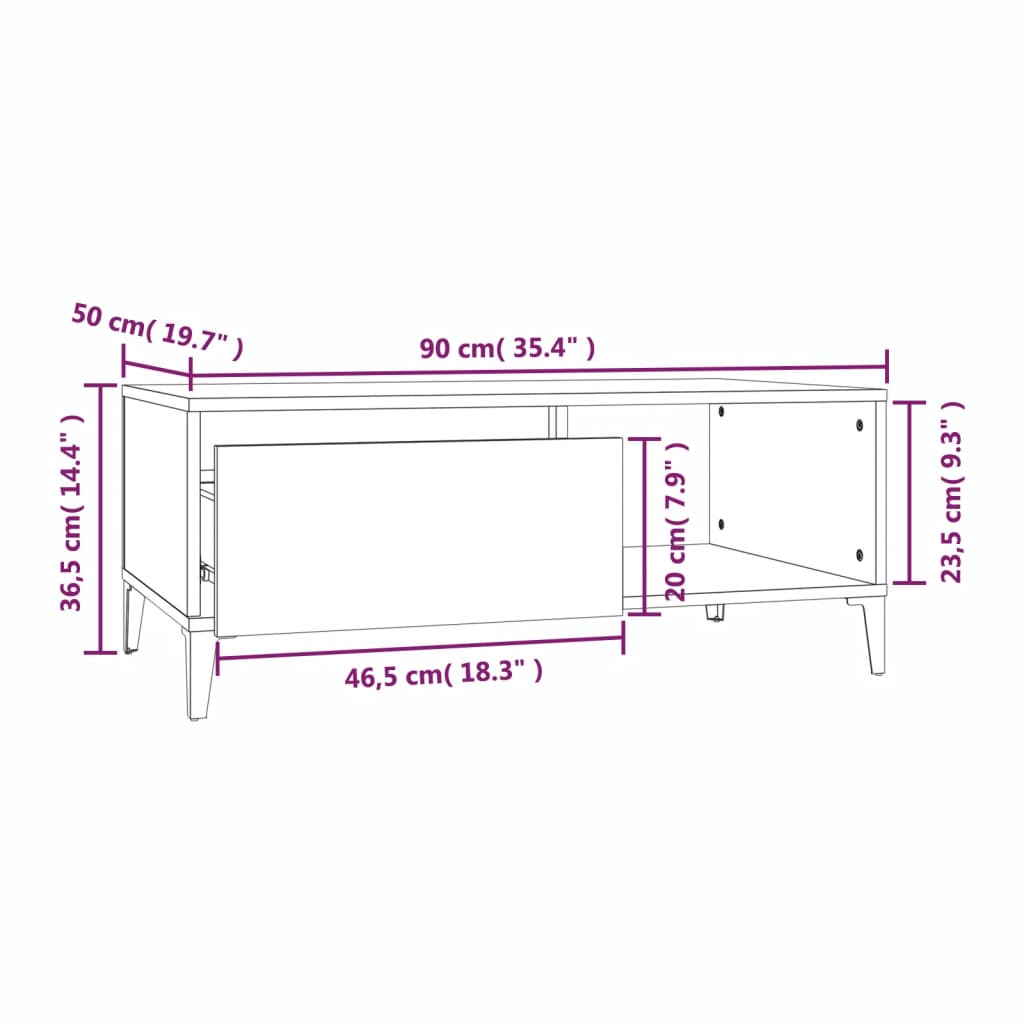 Couchtisch Weiß 90x50x36,5 cm Holzwerkstoff - Pazzar.ch