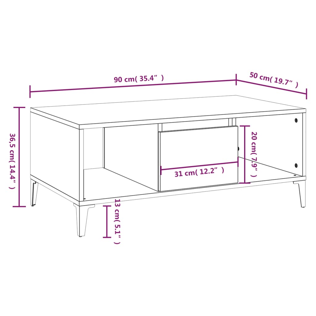 Couchtisch Grau Sonoma 90x50x36,5 cm Holzwerkstoff - Pazzar.ch