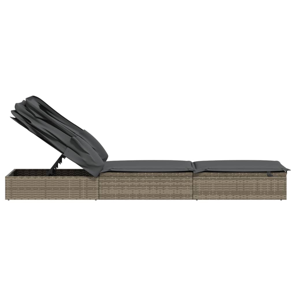 Sonnenliege mit Faltdach Grau 213x63x97 cm Poly Rattan - Pazzar.ch