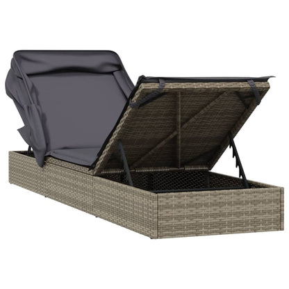 Sonnenliege mit Faltdach Grau 213x63x97 cm Poly Rattan - Pazzar.ch