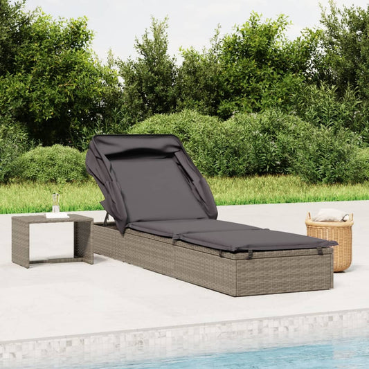 Sonnenliege mit Faltdach Grau 213x63x97 cm Poly Rattan - Pazzar.ch