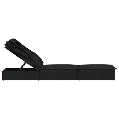 Sonnenliege mit Faltdach Schwarz 213x63x97 cm Poly Rattan - Pazzar.ch