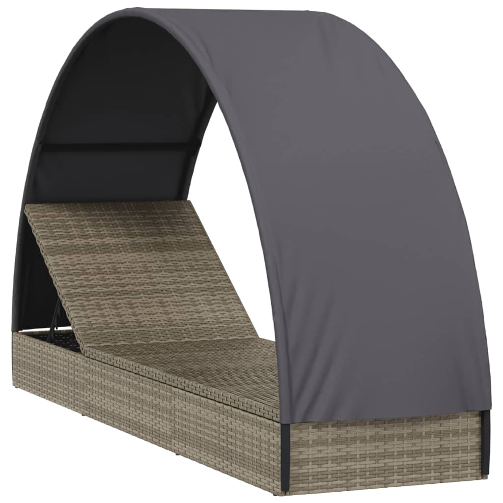 Sonnenliege mit Runddach Grau 211x57x140 cm Poly Rattan - Pazzar.ch