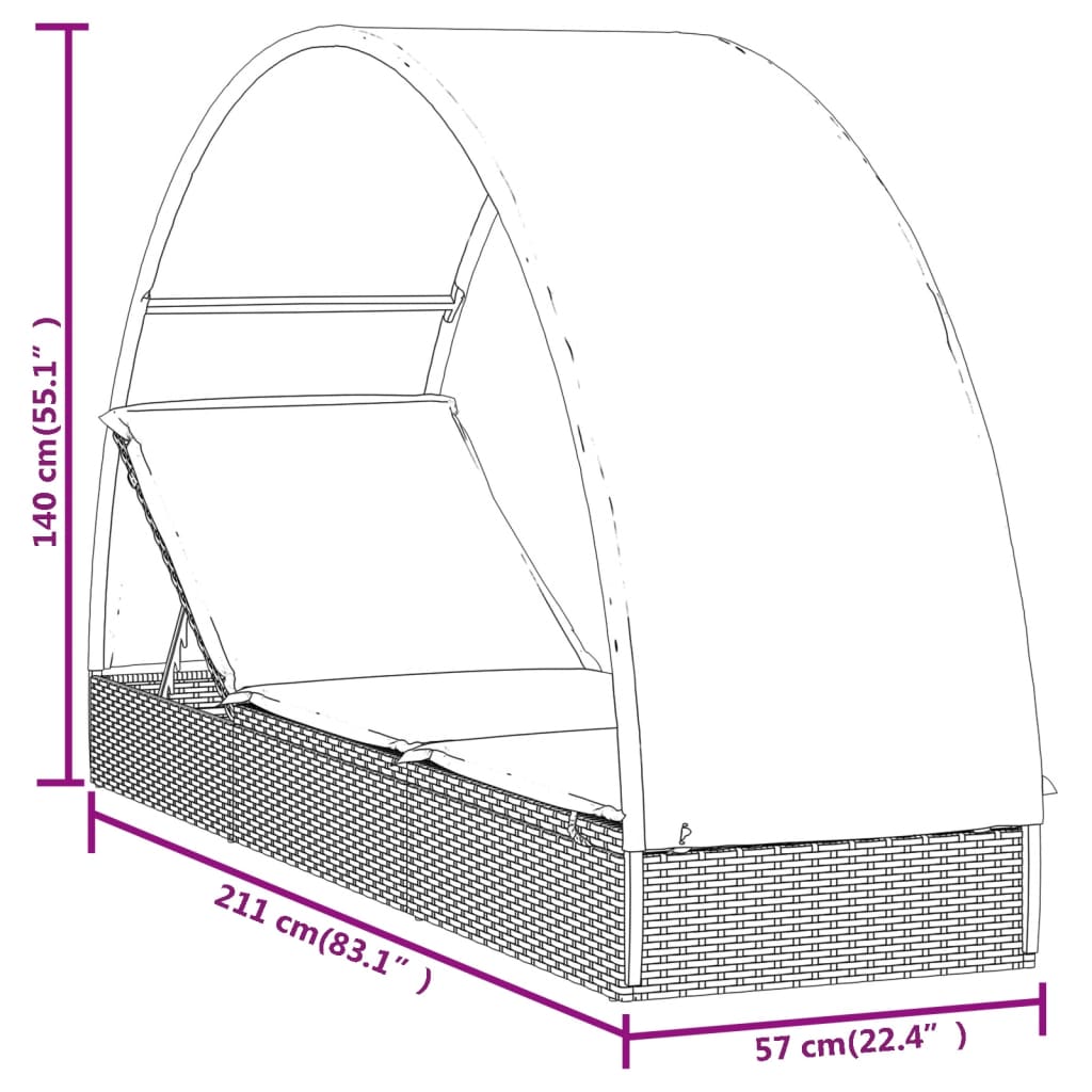 Sonnenliege mit Runddach Grau 211x57x140 cm Poly Rattan - Pazzar.ch