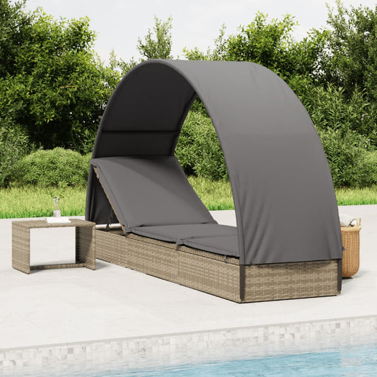 Sonnenliege mit Runddach Grau 211x57x140 cm Poly Rattan - Pazzar.ch