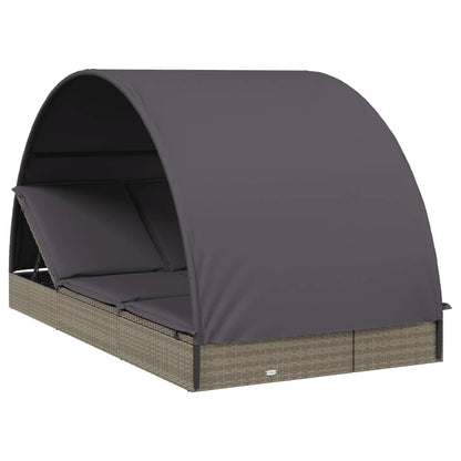 2-Personen-Sonnenliege mit Dach Grau 211x112x140 Poly Rattan - Pazzar.ch