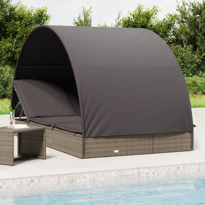 2-Personen-Sonnenliege mit Dach Grau 211x112x140 Poly Rattan - Pazzar.ch