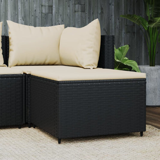 Gartenhocker mit Kissen Schwarz Poly Rattan - Pazzar.ch