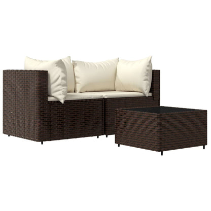 3-tlg. Garten-Lounge-Set mit Kissen Braun Poly Rattan - Pazzar.ch