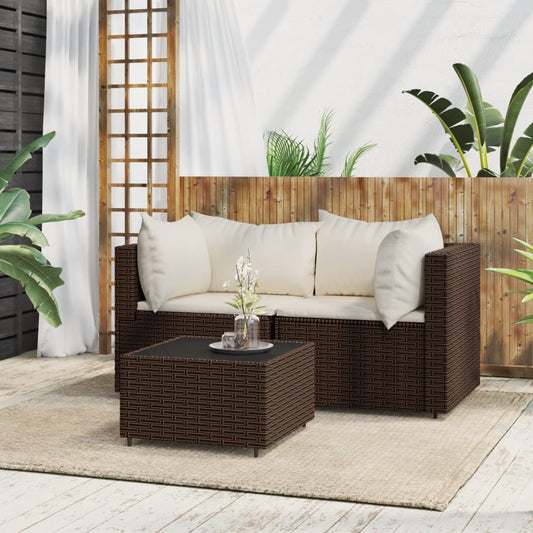3-tlg. Garten-Lounge-Set mit Kissen Braun Poly Rattan - Pazzar.ch