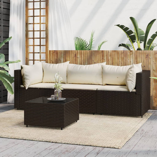 4-tlg. Garten-Lounge-Set mit Kissen Braun Poly Rattan - Pazzar.ch