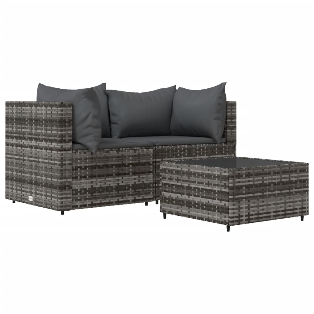 3-tlg. Garten-Lounge-Set mit Kissen Grau Poly Rattan - Pazzar.ch