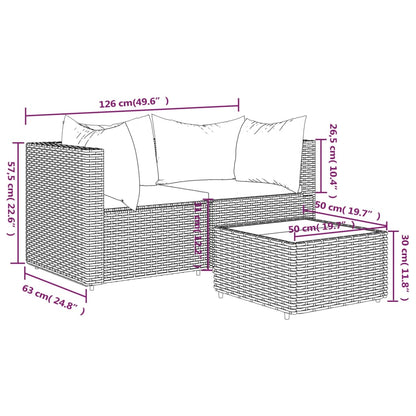 3-tlg. Garten-Lounge-Set mit Kissen Grau Poly Rattan - Pazzar.ch