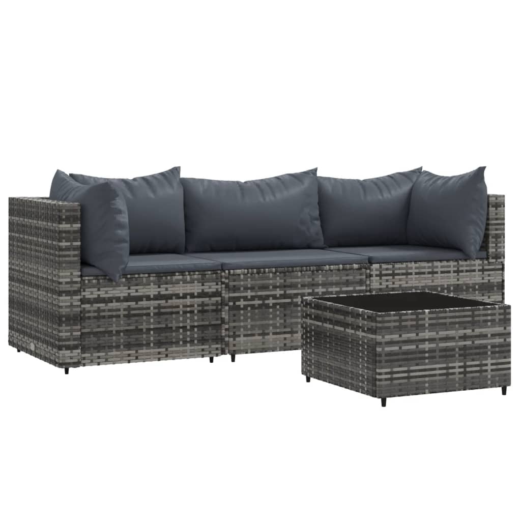 4-tlg. Garten-Lounge-Set mit Kissen Grau Poly Rattan - Pazzar.ch