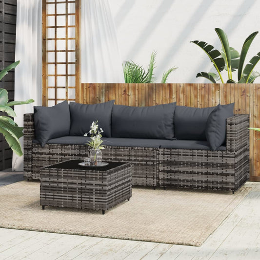 4-tlg. Garten-Lounge-Set mit Kissen Grau Poly Rattan - Pazzar.ch