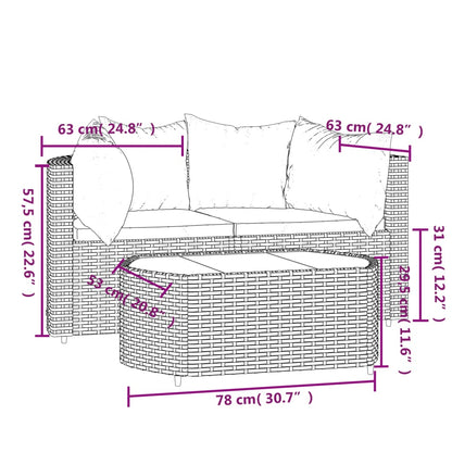 3-tlg. Garten-Lounge-Set mit Kissen Grau Poly Rattan - Pazzar.ch