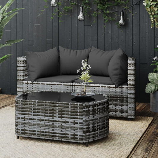3-tlg. Garten-Lounge-Set mit Kissen Grau Poly Rattan - Pazzar.ch