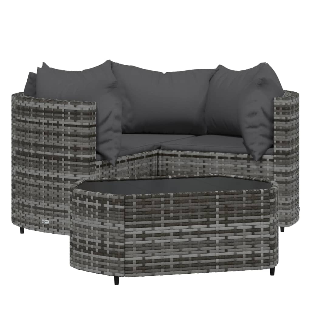 4-tlg. Garten-Lounge-Set mit Kissen Grau Poly Rattan - Pazzar.ch