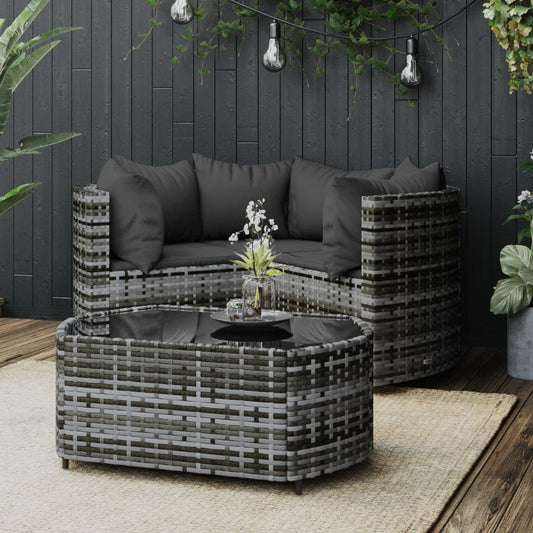 4-tlg. Garten-Lounge-Set mit Kissen Grau Poly Rattan - Pazzar.ch