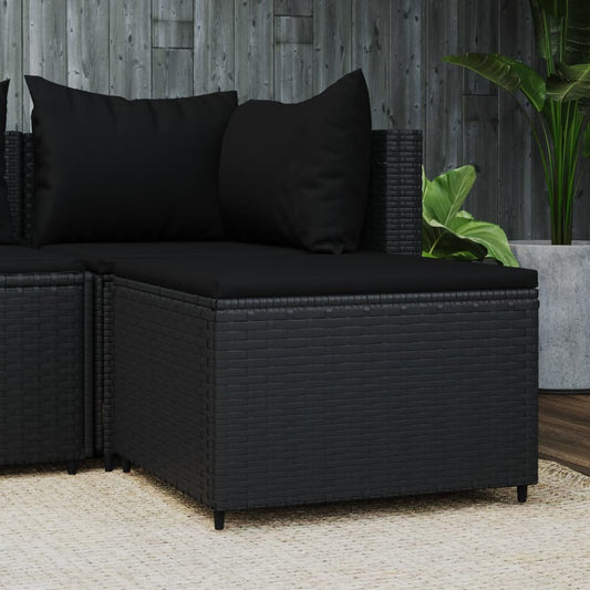 Gartenhocker mit Kissen Schwarz Poly Rattan - Pazzar.ch