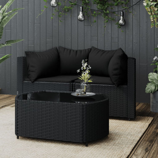 3-tlg. Garten-Lounge-Set mit Kissen Schwarz Poly Rattan - Pazzar.ch