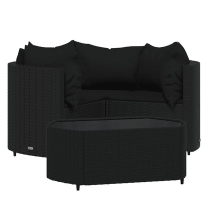 4-tlg. Garten-Lounge-Set mit Kissen Schwarz Poly Rattan - Pazzar.ch