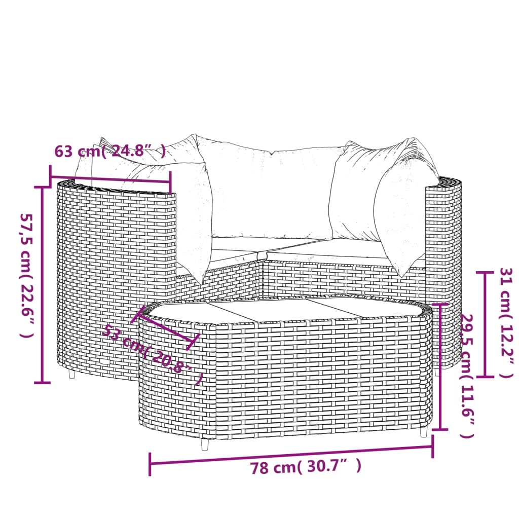 4-tlg. Garten-Lounge-Set mit Kissen Schwarz Poly Rattan - Pazzar.ch