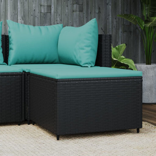 Gartenhocker mit Kissen Schwarz Poly Rattan - Pazzar.ch