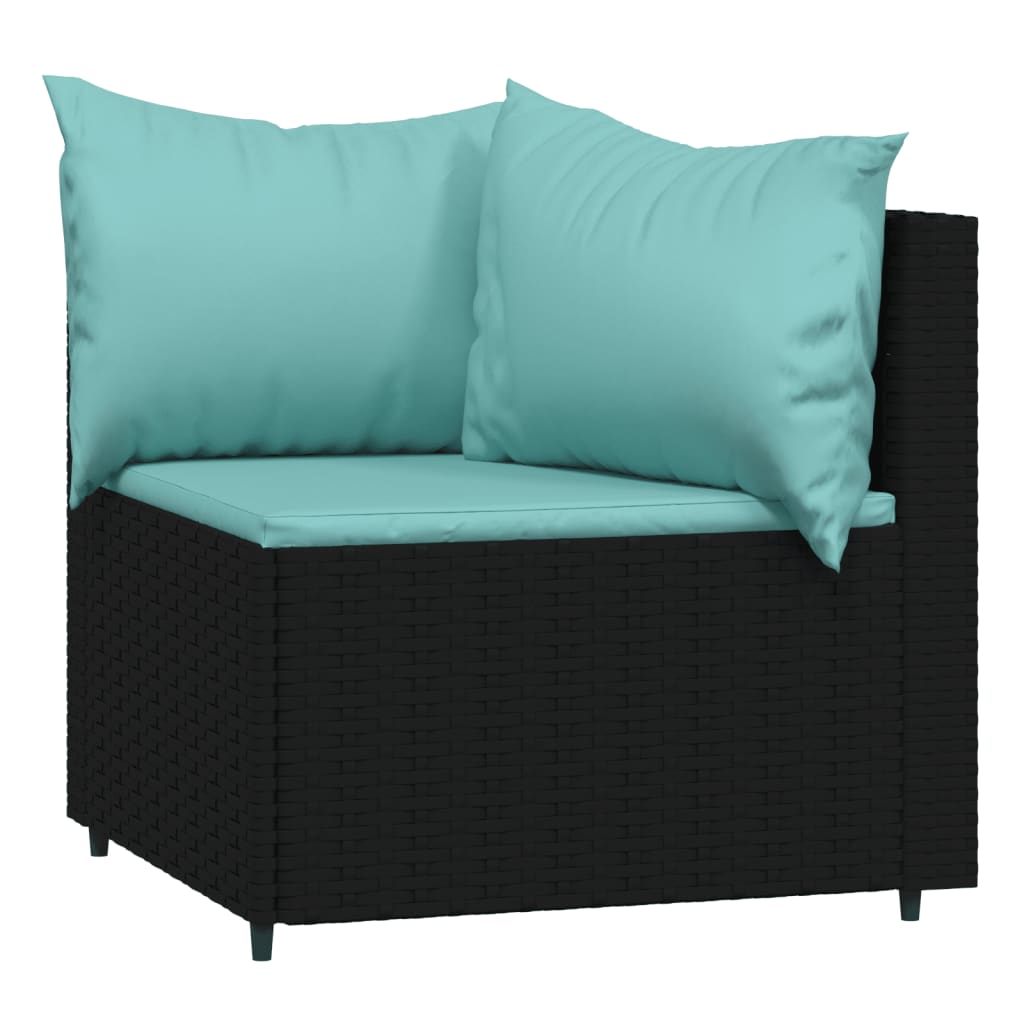 3-tlg. Garten-Lounge-Set mit Kissen Schwarz Poly Rattan - Pazzar.ch