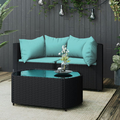 3-tlg. Garten-Lounge-Set mit Kissen Schwarz Poly Rattan - Pazzar.ch