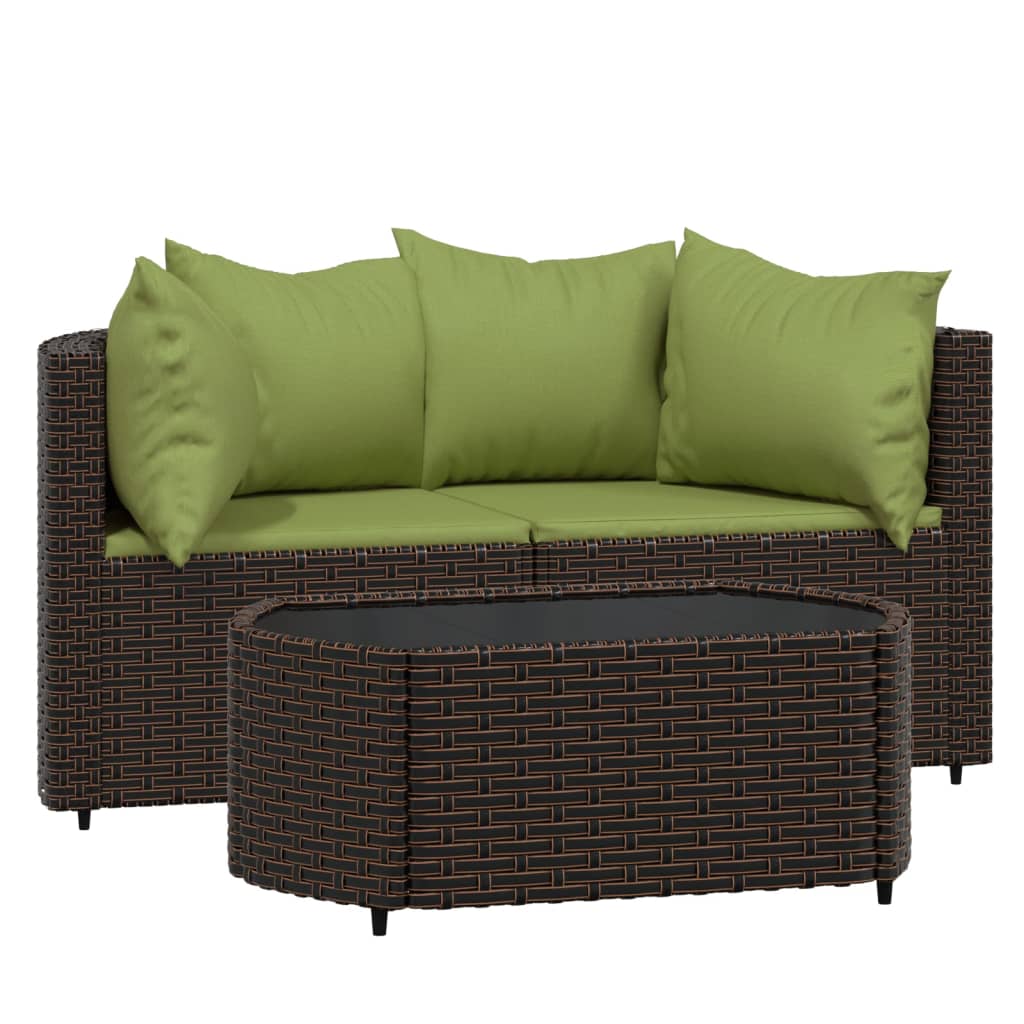 3-tlg. Garten-Lounge-Set mit Kissen Braun Poly Rattan - Pazzar.ch