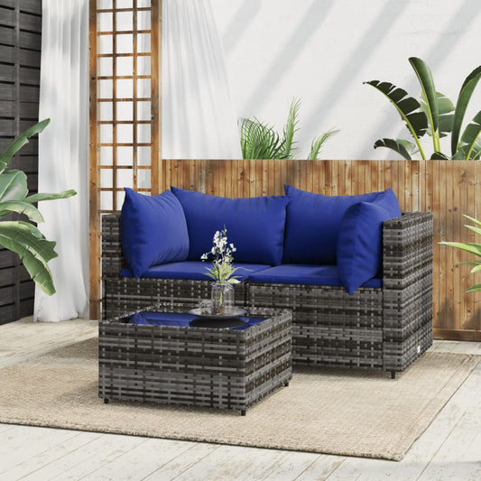 3-tlg. Garten-Lounge-Set mit Kissen Grau Poly Rattan - Pazzar.ch
