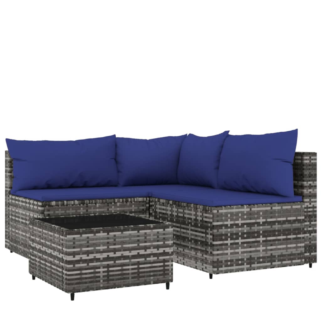4-tlg. Garten-Lounge-Set mit Kissen Grau Poly Rattan - Pazzar.ch