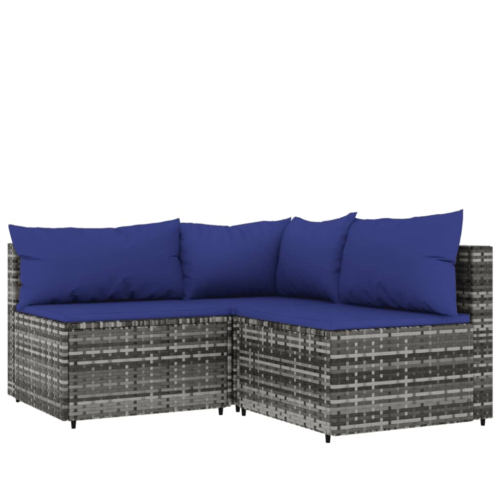 4-tlg. Garten-Lounge-Set mit Kissen Grau Poly Rattan - Pazzar.ch